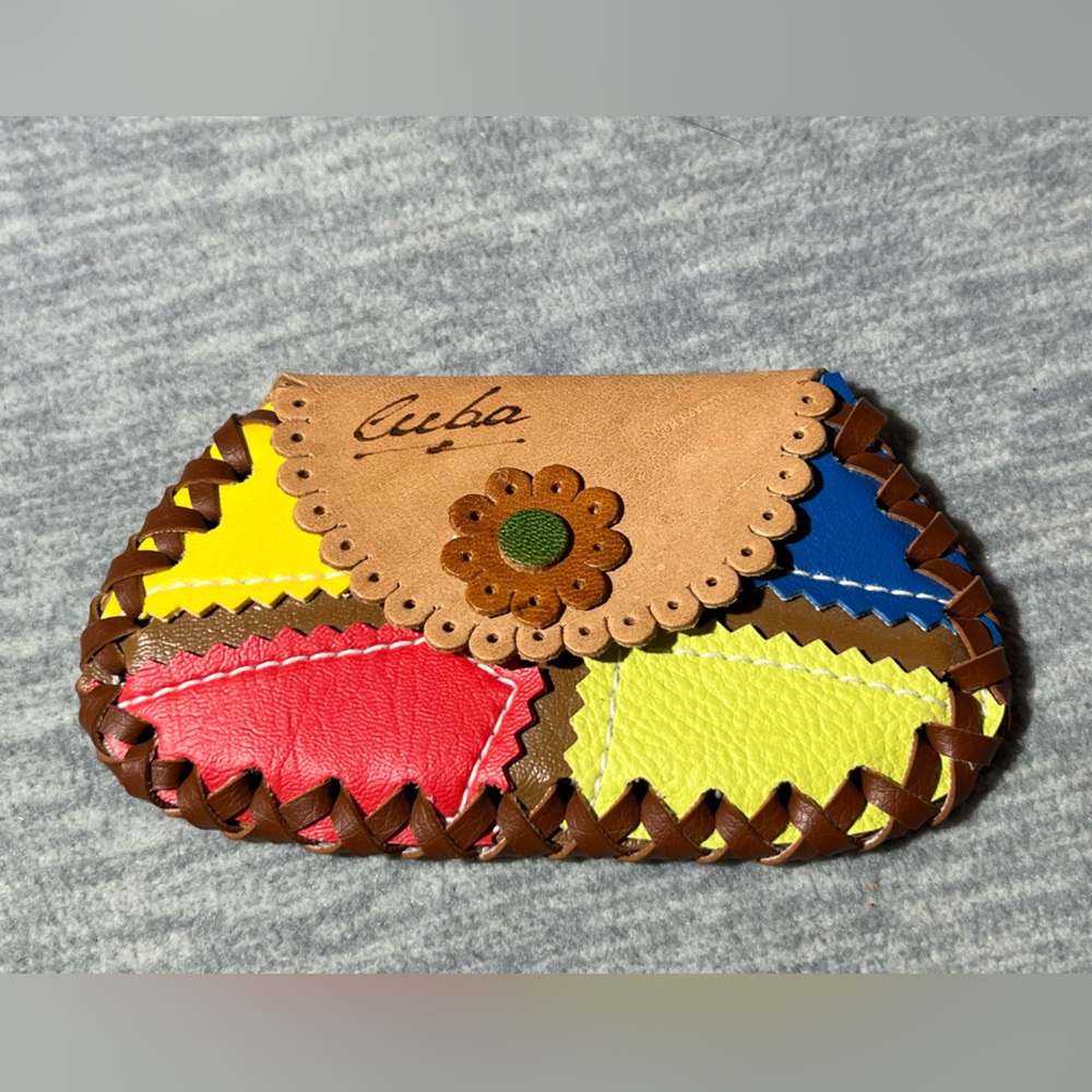 Colorful Patchwork Leather Coin Purse Artisan Woven Look Cuba Small Lightweight